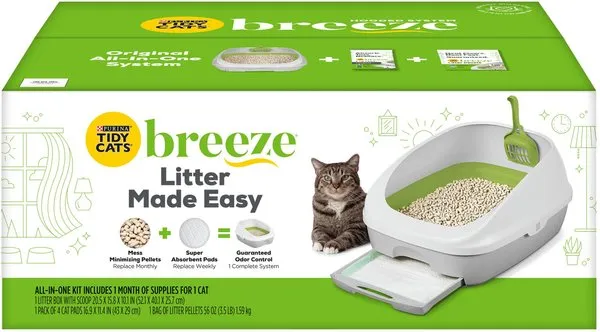 Purina Tidy Cats Litter Box System, BREEZE System Starter Kit Litter Box, Litter Pellets & Pads