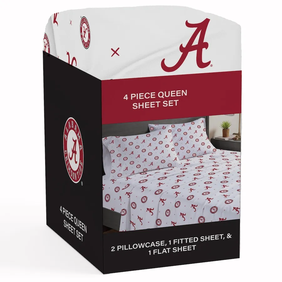 Pegasus Sports NCAA Alabama Crimson Tide Small X Queen Sheet Set