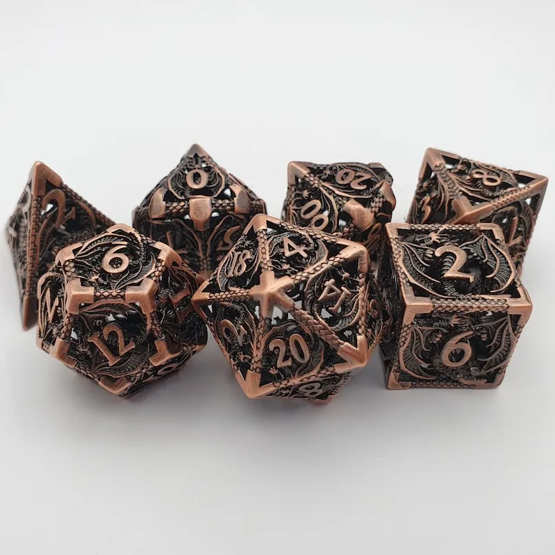 7pcs Metal Dice Set D&amp;D, New Hollow DND Metal Dice Set, Used for Dungeon and ...