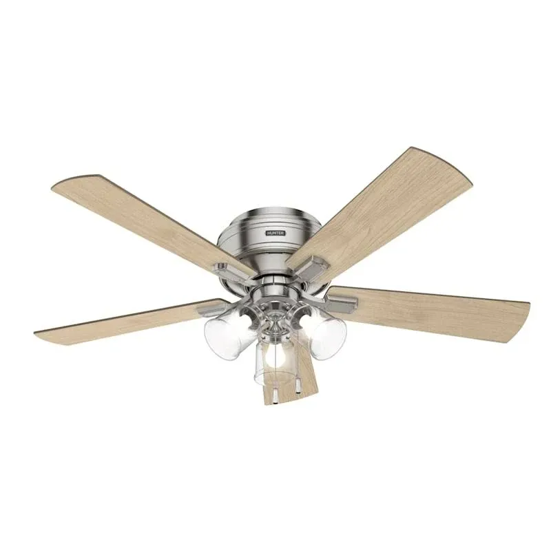 Hunter Crestfield 52"" Low Profile Mount Ceiling Fan With Led Light In Brushed Nickel