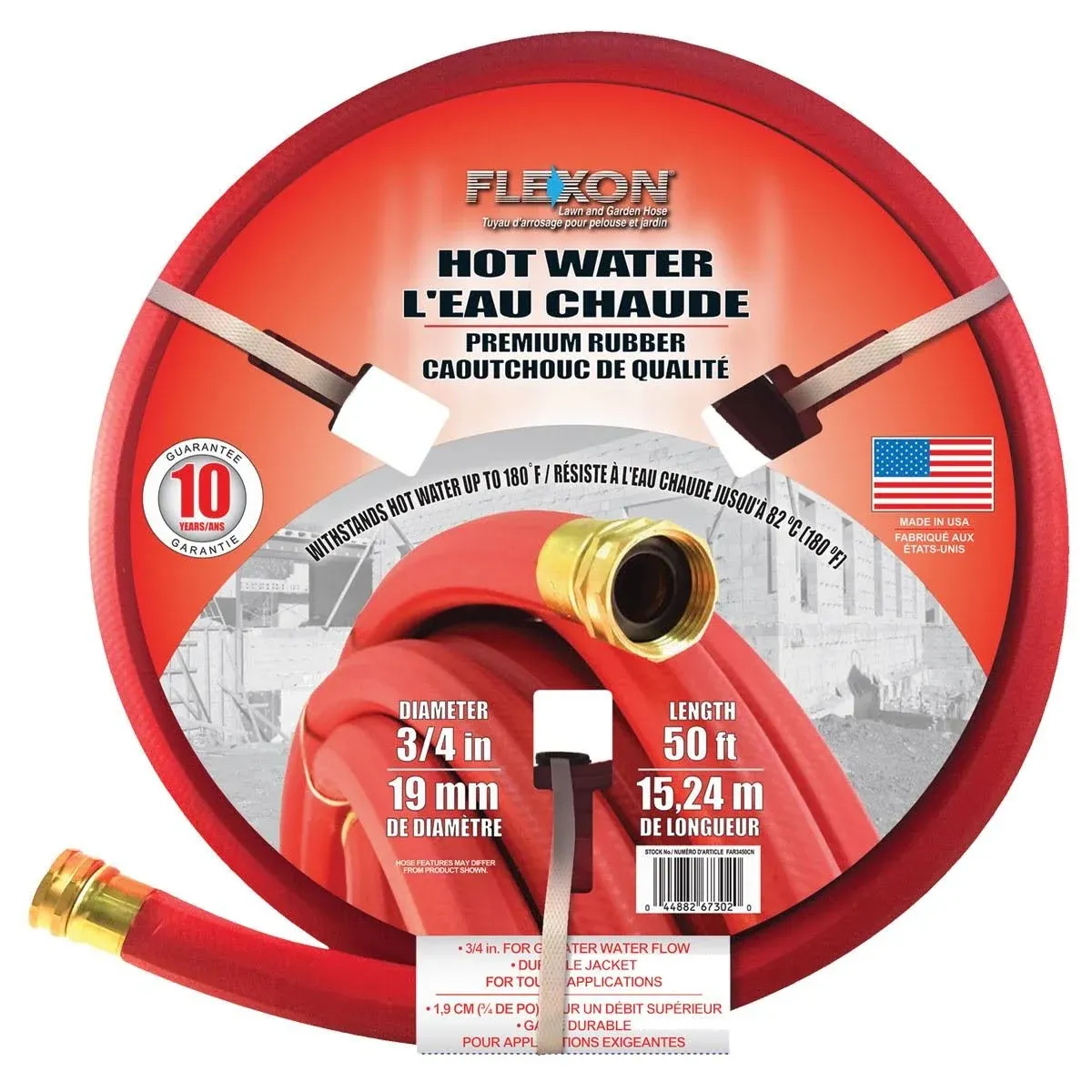 Flexon 3/4 x 50ft Heavy Duty Premium Rubber Hot Water Garden Hose