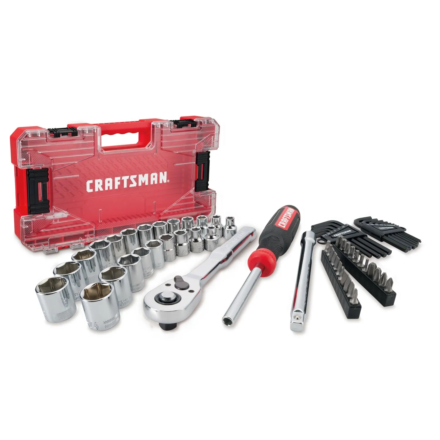 CRAFTSMAN VERSASTACK 63-Piece Standard (SAE) and Metric Polished Chrome Mechanics Tool Set with Hard Case | CMMT45163