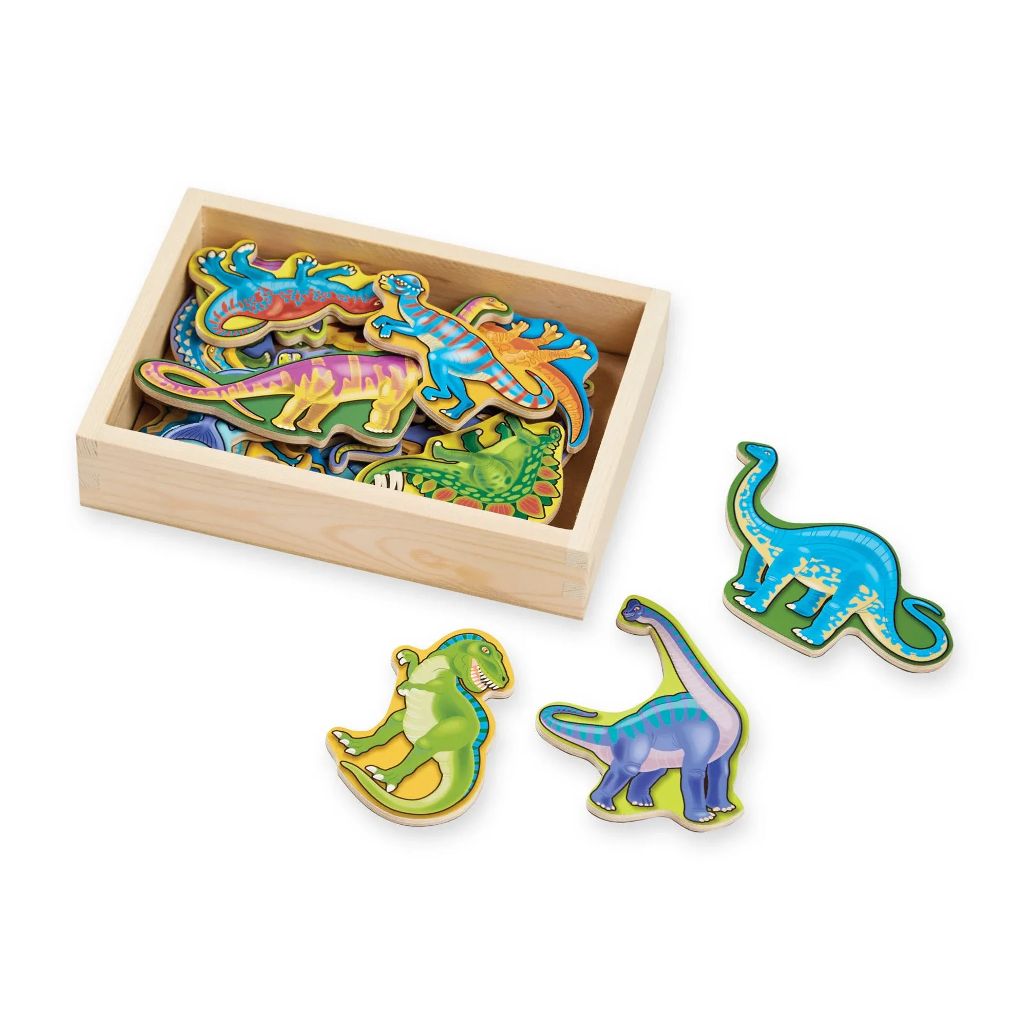 Melissa &amp; Doug Magnetic Wooden Dinosaurs in a Wooden Storage Box (20 pcs) Sealed