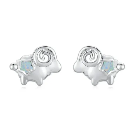 Cuoka Sheep Stud Earrings 925 Sterling Silver Cute Opal Ear Studs for Kids Daughter Girls Women 18K White Gold Plated Hypoallergenic Fashion Jewelry Birthday Xmas Gift for Sensitive Ears