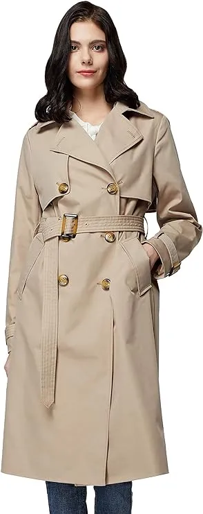 Orolay Women's 3/4 Length Belted Double-Breasted Trench Coat Frosted Almond / L