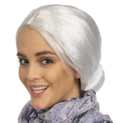 Skeleteen White Old Lady Wig - White Granny Costume Accessories Wig With Bun For Adults And Kids