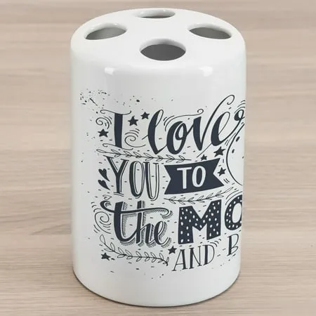 I Love You Ceramic Toothbrush Holder Celestial Love My Other Half Floating at top of Cloud Never Let Go Concept Decorative Versatile Countertop for Bathroom 4.5 X 2.7 Blue Grey White