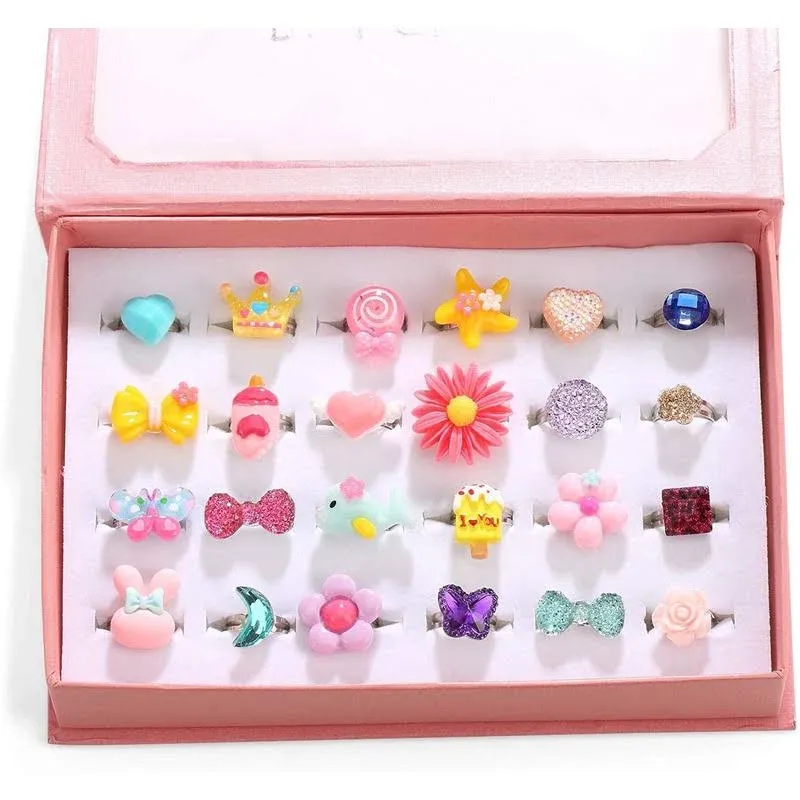 PinkSheep Little Girl Lovely Jewel Rings in Box, Adjustable, No Duplication