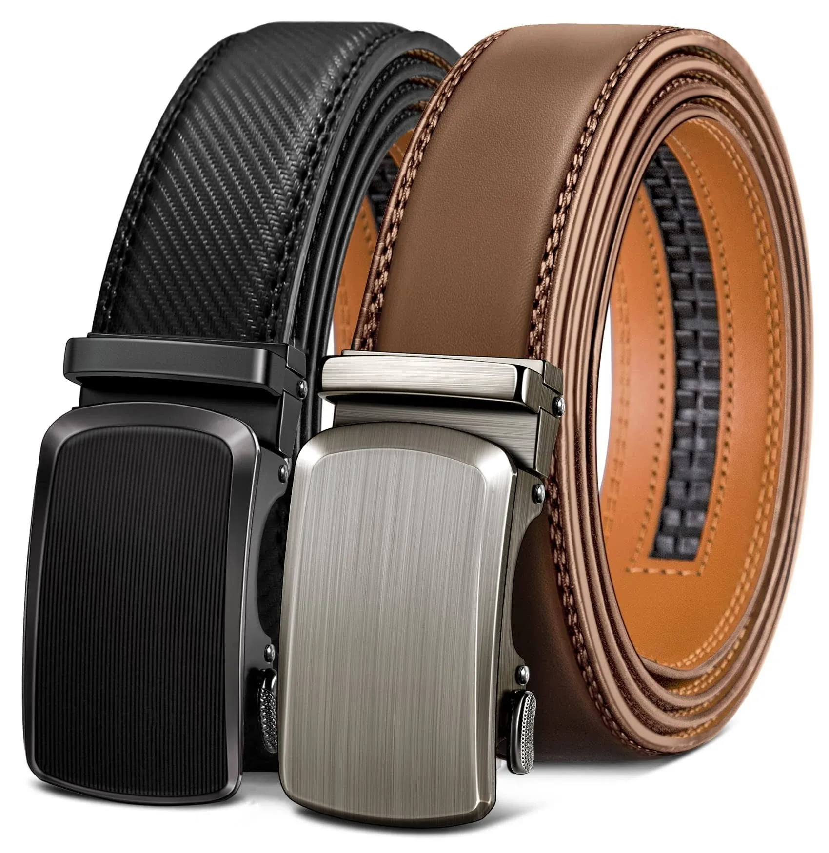 BULLIANT Men Belts 2 Pack, Ratchet Sliding Belt Adjustable For Mens Dress Casual