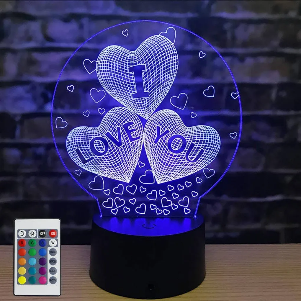 3D I Love You Illusion Night Light 16 Colors Changing Smart Touch Remote Control