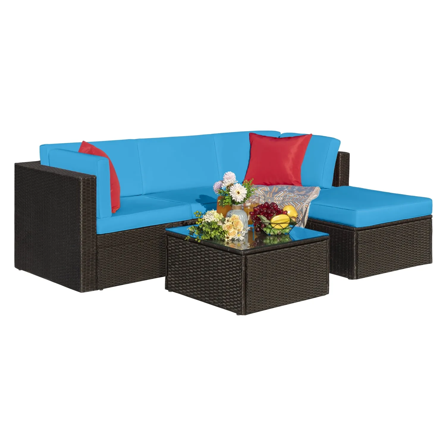 Import to AutoDS
    Vineego 5 Pieces Outdoor Patio Furniture Sets Wicker Sectional Sofa PE Rattan Conversation Sets, Blue