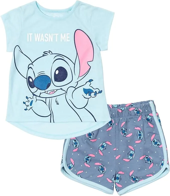 Disney Minnie Mouse Lilo & Stitch Descendants Evie Uma Girls T-Shirt and French Terry Shorts Outfit Set Toddler to Big Kid