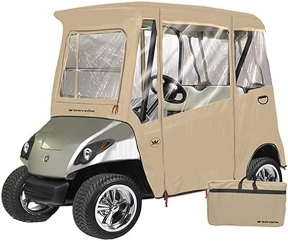 Greenline Eevelle USA Golf Cart Enclosure 2 Passenger Golf Car Cover Heavy Duty, 300D Waterproof DS (68" L x 40" W x 64" H) - Driving Enclosure - Bunker Sand