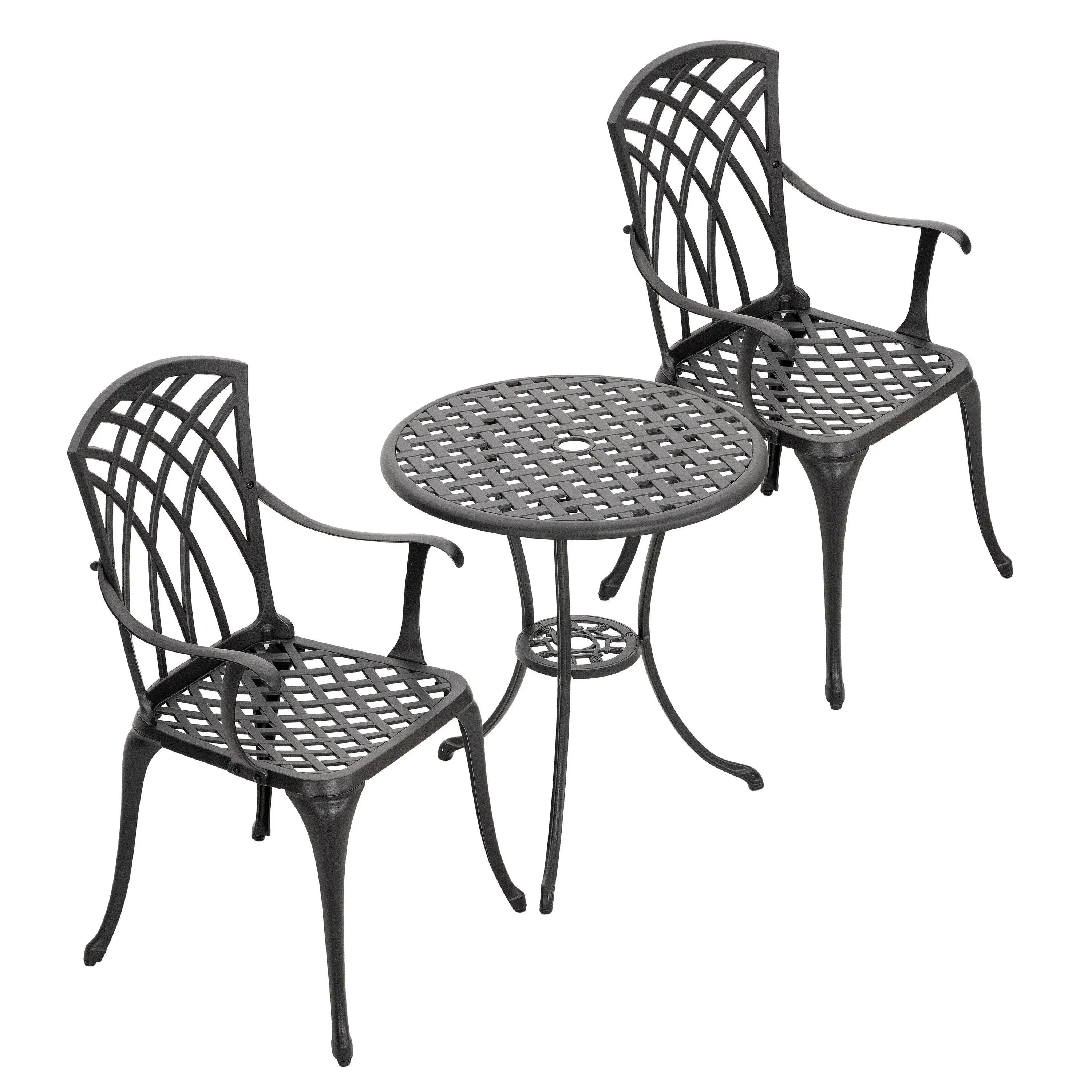 Nuu Garden 3-Piece Black Bistro Patio Dining Set Aluminum Round Table with 2 Stationary Chairs