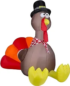 Gemmy Thanksgiving Inflatable Turkey with Checkered Scarf, 6 ft Tall, Multi