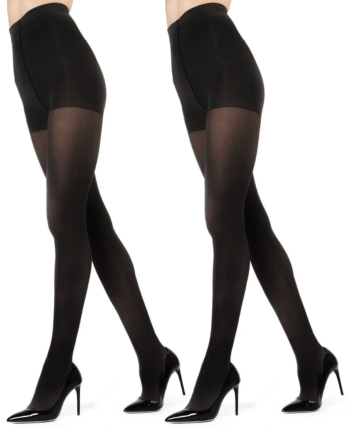 MeMoi Perfectly Opaque Control Top Microfiber Tights 2-Pack, Size S/M, Black