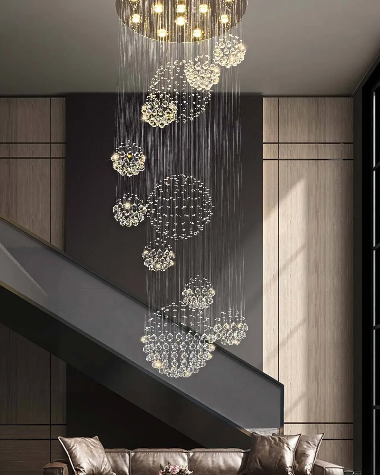 7PM Crystal Chandelier 13-Light Modern Large Luxury Raindrop Chandelier Flush...