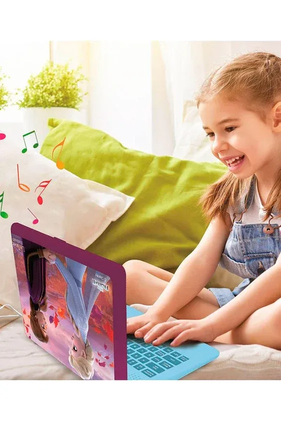 LEXIBOOK Disney Frozen 2 - Educational and Bilingual Laptop French/English - Girls Toy with 124 Activities to Learn, Play Games and Music with Elsa and Anna - Blue/Purple, JC598FZi1