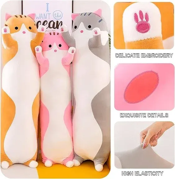 Long Cat Plush Pillow Soft Cat Body Pillow, Long Cat Stuffed Animal Cotton Kitten ...