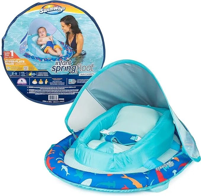 Swimways Sun Canopy Inflatable Infant Spring Float for Infants 3-9 Months, Shark DesignSwimways Sun Canopy Inflatable Infant Spring Floa…