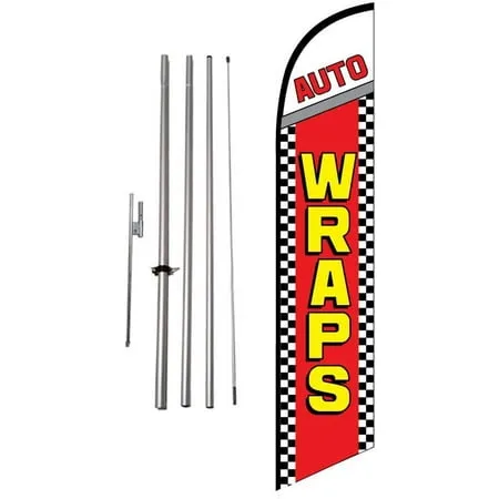 Auto Wraps 15 foot Outdoor Advertising Feather Banner Flag Kit with Pole and Ground Spike