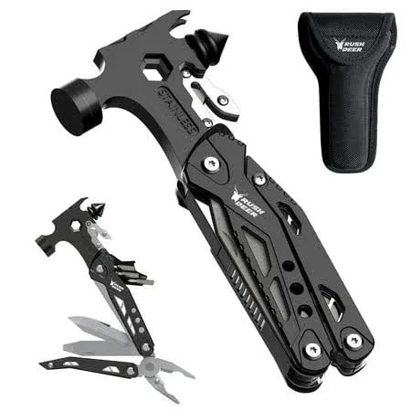 Rushdeer Gifts for Men, 16-in-1 Hammer Multitool, Portable Multi Tool Pliers, Camping Essentials Survival Gear for Husband, Cool Gadgets Tools for Boy, Christmas Stockings for Dad