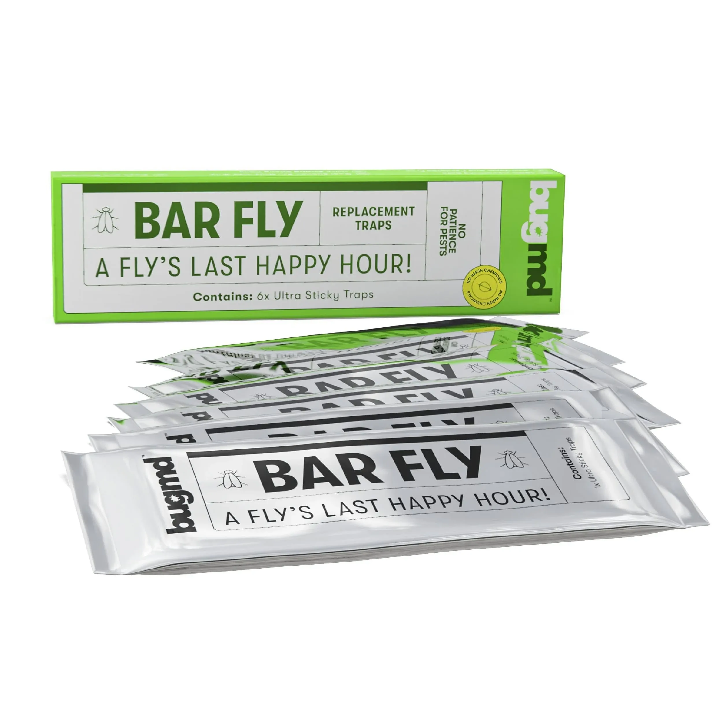 BugMD Barfly - Window Fly Trap Refill  (6 Pack), Indoor Fly Catcher Fly Strips