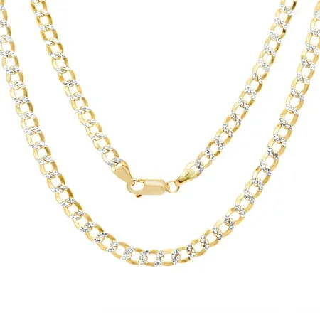 Nuragold 10k Yellow Gold 4.5mm Cuban Chain Curb Link Diamond Cut Pave Two Tone Pendant Necklace Mens Womens Jewelry 16 18 20 22 24 26 28 30