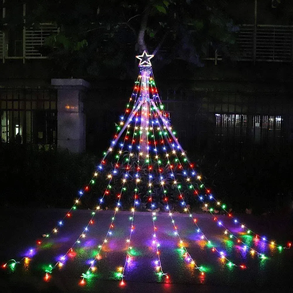 DINGFU Christmas Decorations Outdoor Lights,11.5 ft 317 LED Star Christmas Tree ...