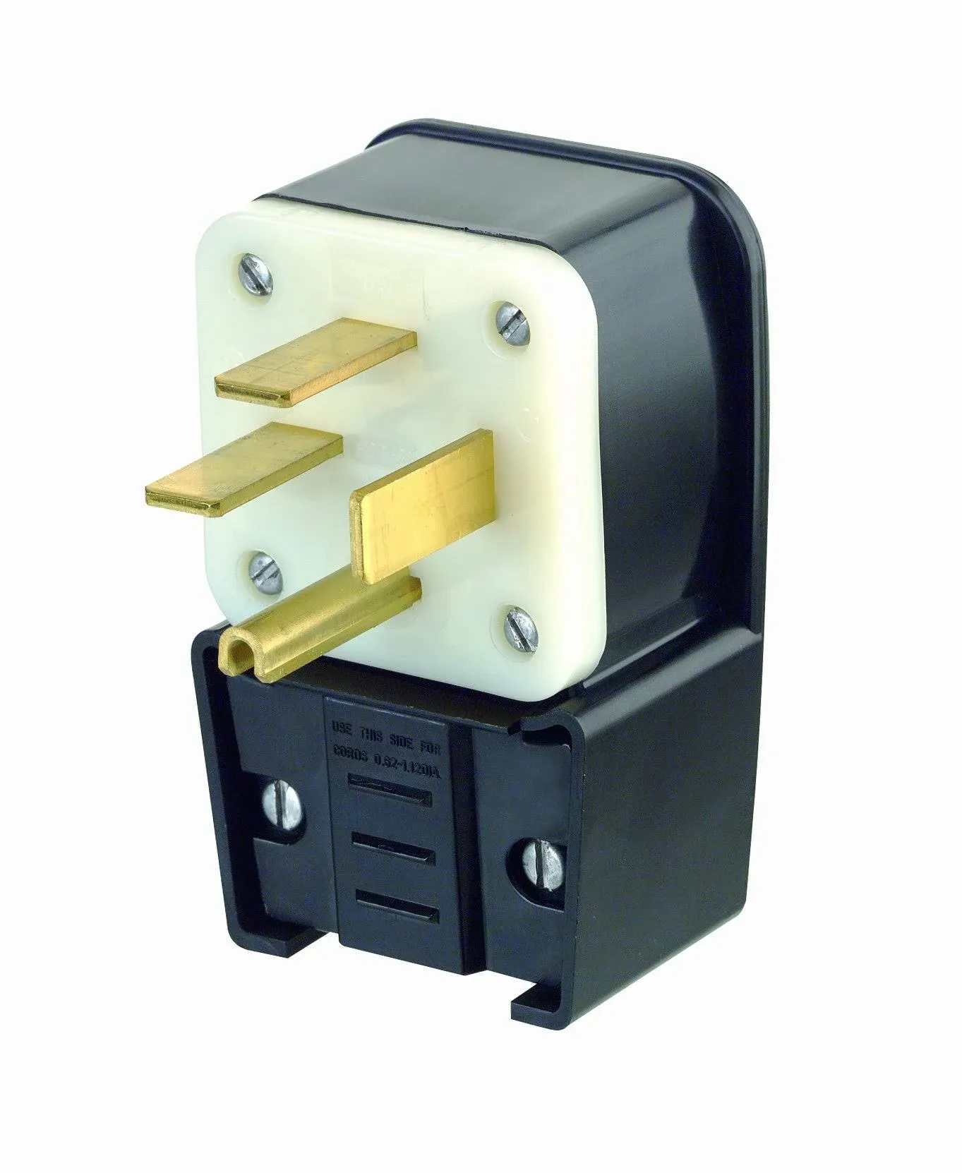 Leviton 8452-P 50 Amp, 250 Volt- 3PY, Straight Blade, Plug, Industrial Grade, Grounding, Angle, Black