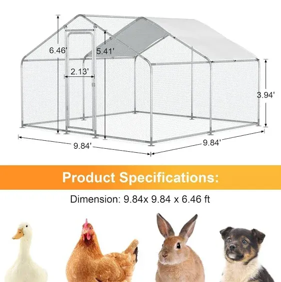 Morngardo Chicken Coop Large Metal Run for 20 Chickens Walk in Yard Poultry Cage Hen House with Waterproof Cover (96.8 Square Feet)