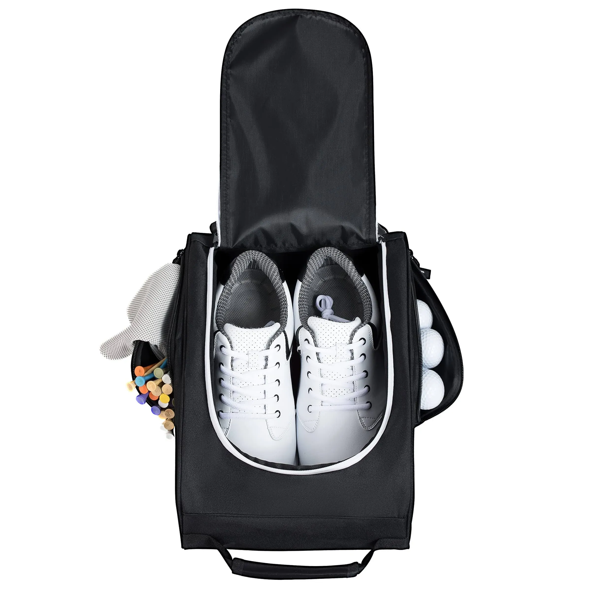 Golkcurx Golf Shoe Bag for Travel Zippered Sport Shoe Carrier Bags with Side Accessory Pockets for Socks