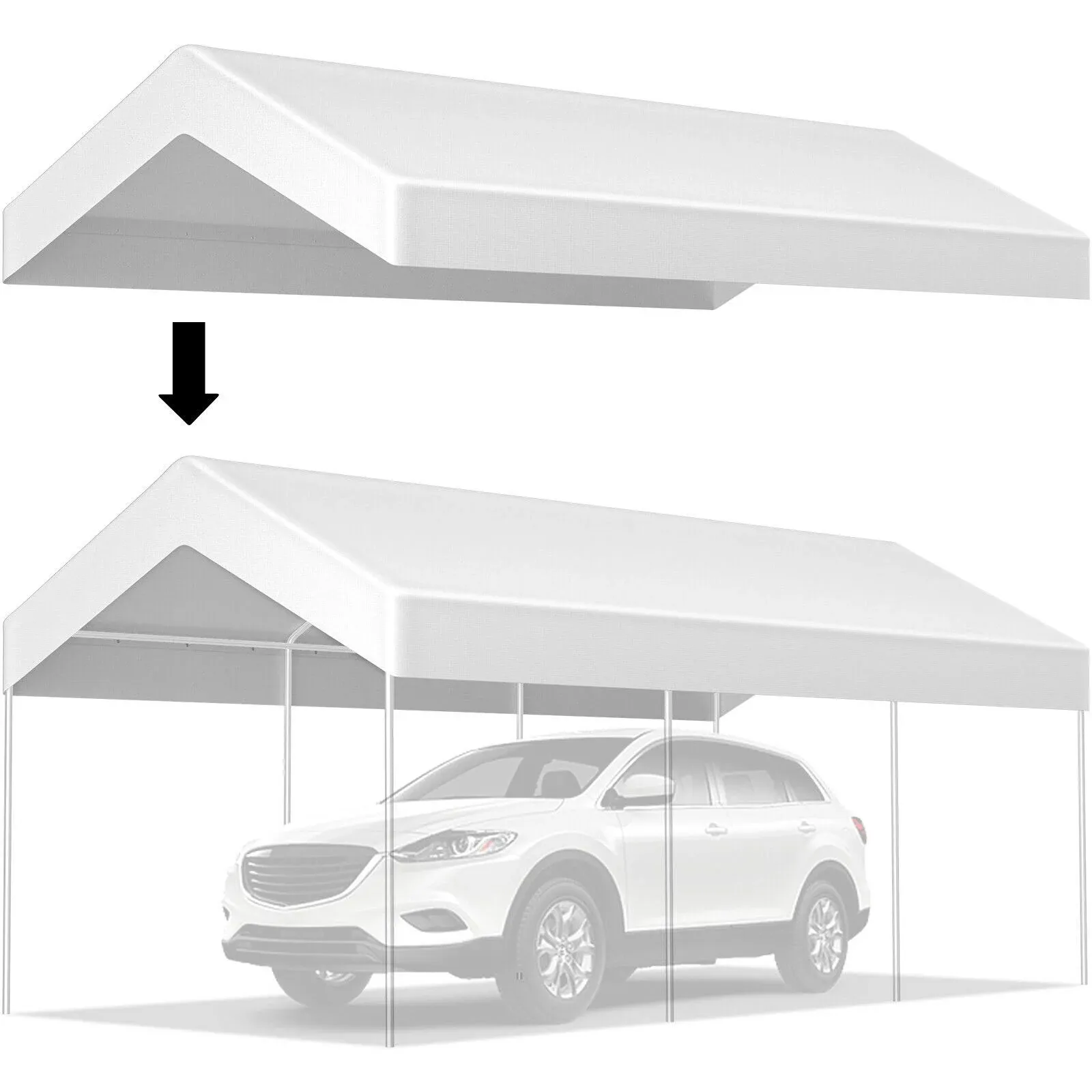 VEVOR Carport Replacement Canopy Cover, 10 x 20 ft, Ripstop Triple-Layer PE ...