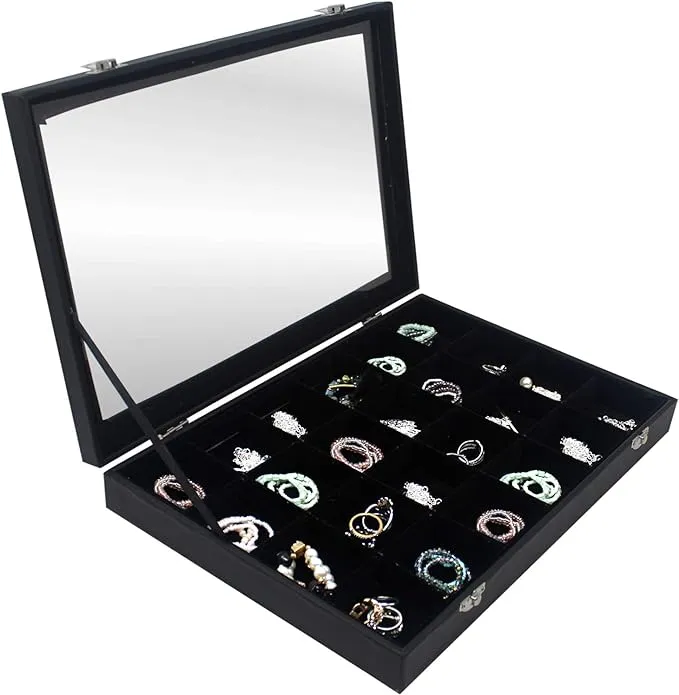 Hivory 24 Grid Jewelry Rings Earrings Organizer Case - See Through Lid -Jewelry ...