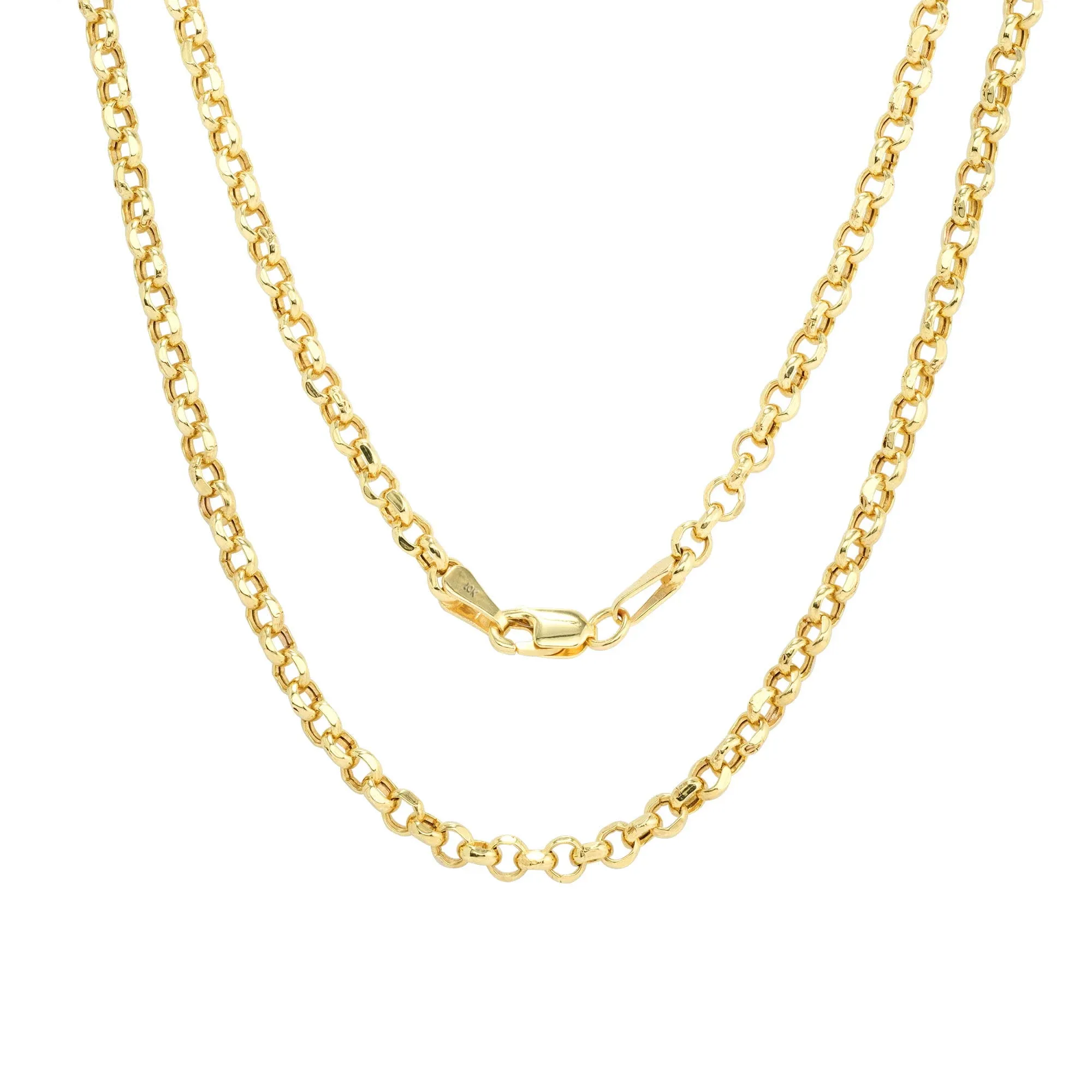 10K Yellow Gold 3mm Rolo Round Circle Cable Link Chain Pendant Necklace, 16&#034;-30&#034;