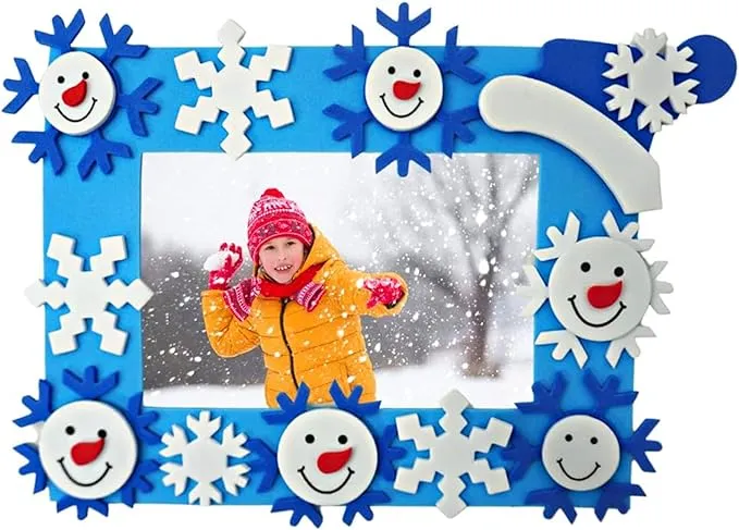 4E's Novelty Foam Snowflake Picture Frame Craft (12 Pack) Bulk Christmas Winter Crafts for Kids Toddlers 3-12, Individually Wrapped Arts & Crafts for Classroom