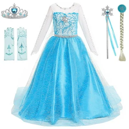 BanKids Princess Elsa Costume Elsa Dress Up for Little Girls with Wig,Crown,Wand,Glovess 3T-4T(Q89-110CM)