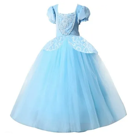 HAWEE Princess Costume for Girls Puff Sleeves Fancy Party Blue Dress Up Cosplay Outfit