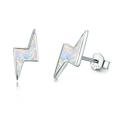 AOVEAO Opal Stud Earrings 925 Sterling Silver Lightning Flash Earrings for Women Kids Girls Daughter Mom Wife 18K White Gold Plated Hypoallergenic Fashion Jewelry Birthday Xmas Gift for Sensitive Ears