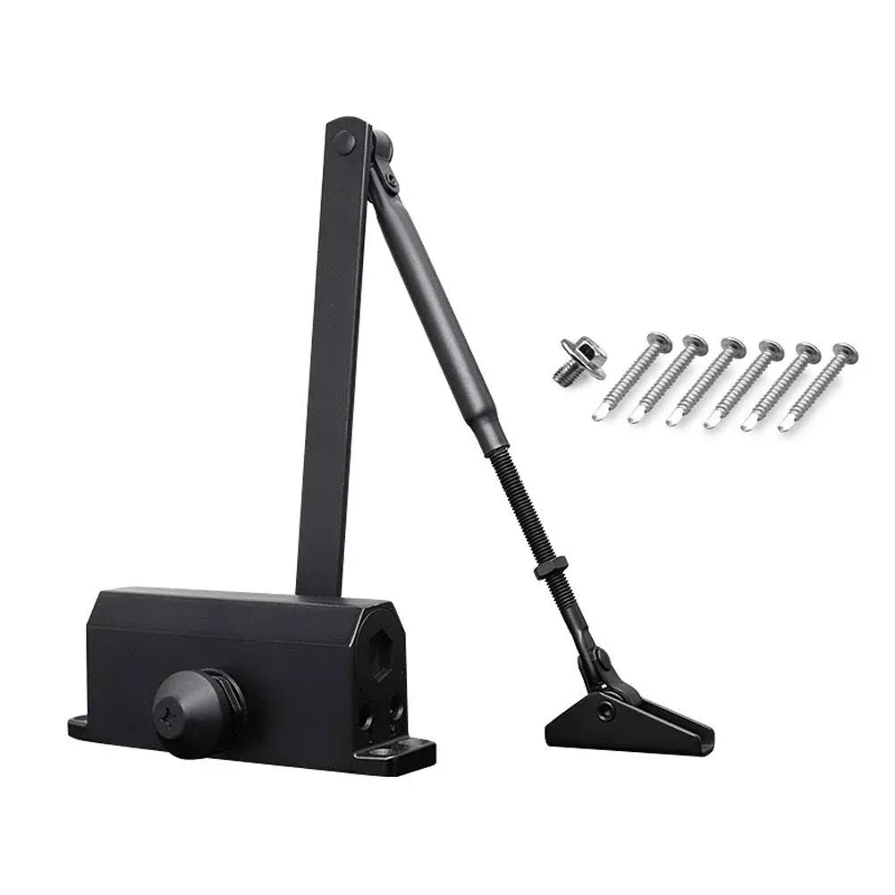 MARIE Automatic Door Closer Size 2 for Residential and Light Duty Commercial Door Fireproof Adjustable Hydraulic Door Closer with Parallel plate,Black