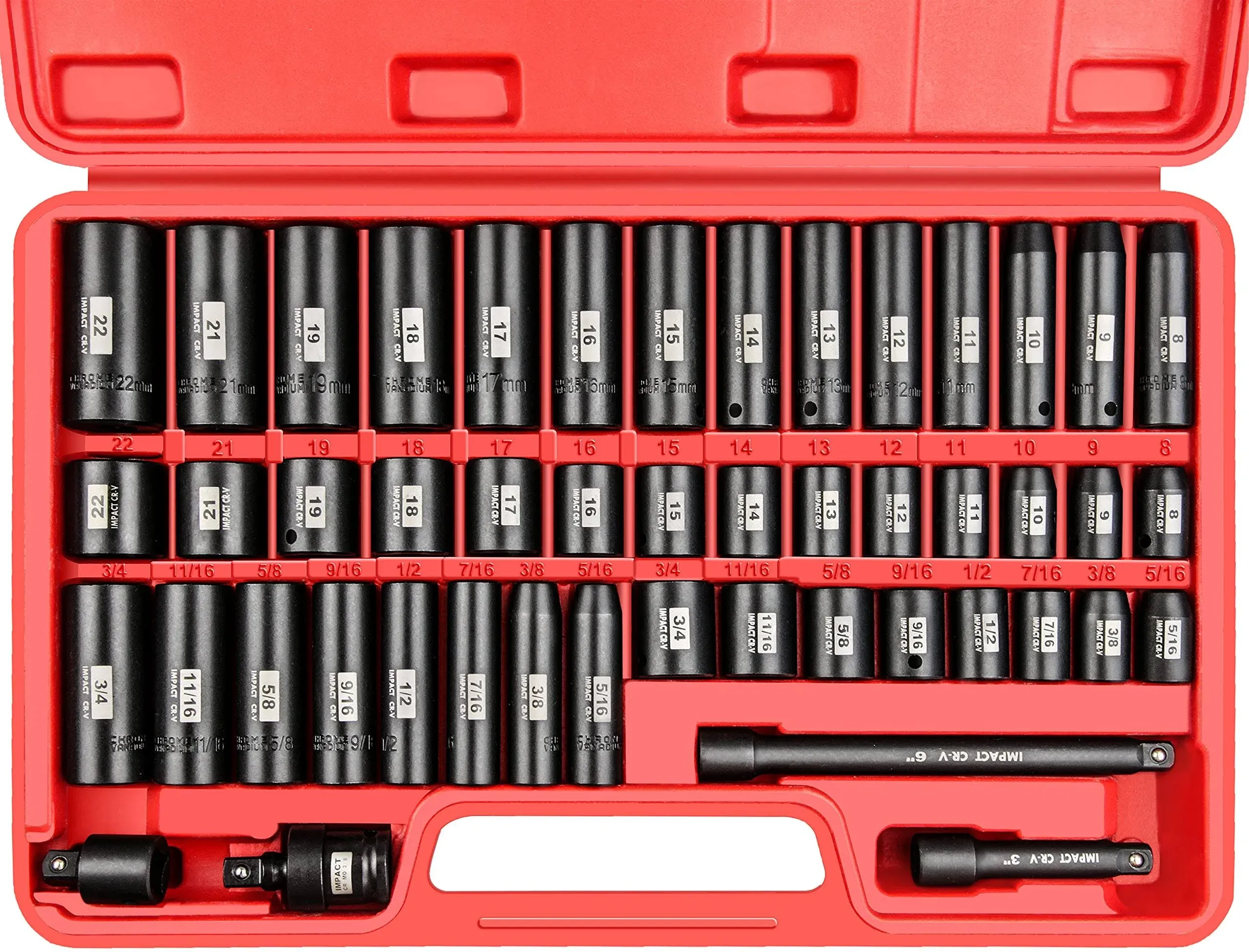 YIYITOOLS 48 Pcs 3/8 Drive Impact Socket Set