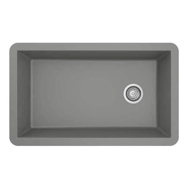 Undermount Quartz Composite 32 in. Single Bowl Kitchen Sink in Grey