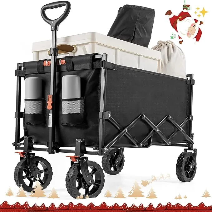 Navatiee Wagon Cart Heavy Duty Foldable, Collapsible with Smallest Folding Design, Utility Grocery for Camping Shopping Sports Black (DS02)