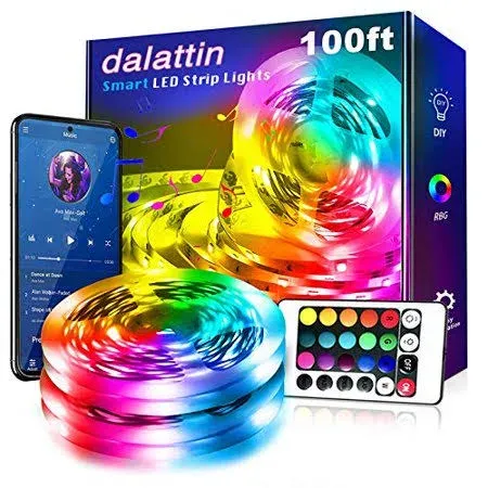 LED Lights for Bedroom 100ft, Dalattin Smart LED Strip Lights with App Control Remote, 5050 RGB LED Light Strips, Music Sync Color Changing Lights for