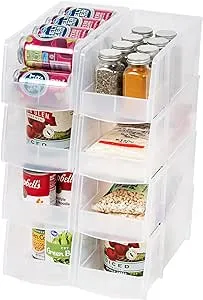 IRIS USA Clear Plastic Stackable Storage Bins, Large- 8 Pack, Open Front Fridge Pantry Kitchen Closet Cabinet Bathroom Organizer Basket for Organizing Snack, Cans, Office Supplies, and Coffee Pods