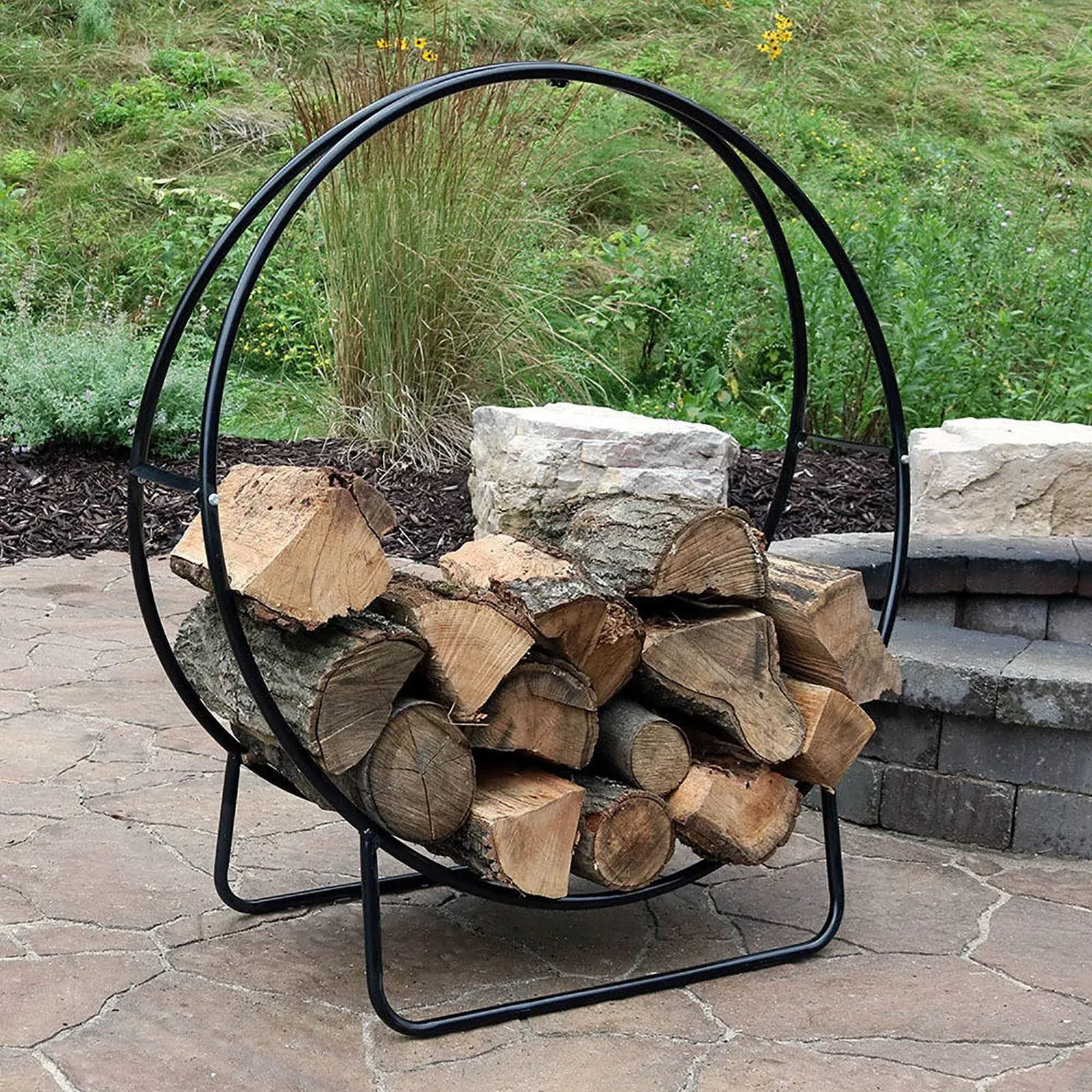 Sunnydaze Outdoor Steel Firewood Log Hoop Rack