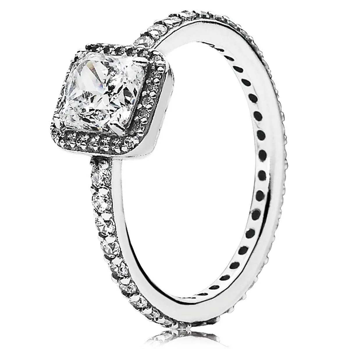 Pandora Square Silver Sparkle Halo Ring - 56