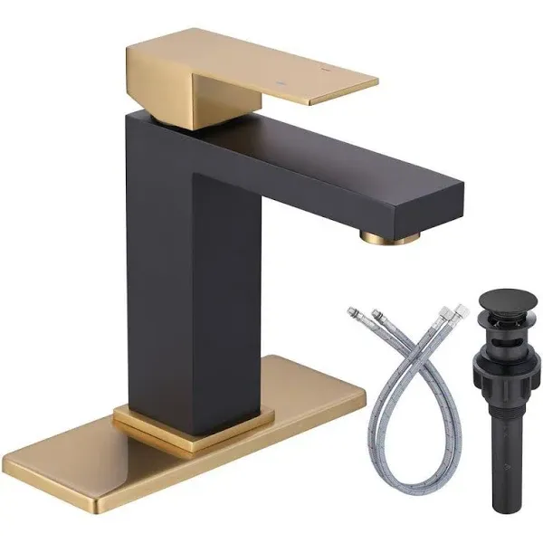 ARCORA Single Handle Single Hole Bathroom Faucet with Deckplate Included and Spot Resistant in Black and Gold 1115A3GB