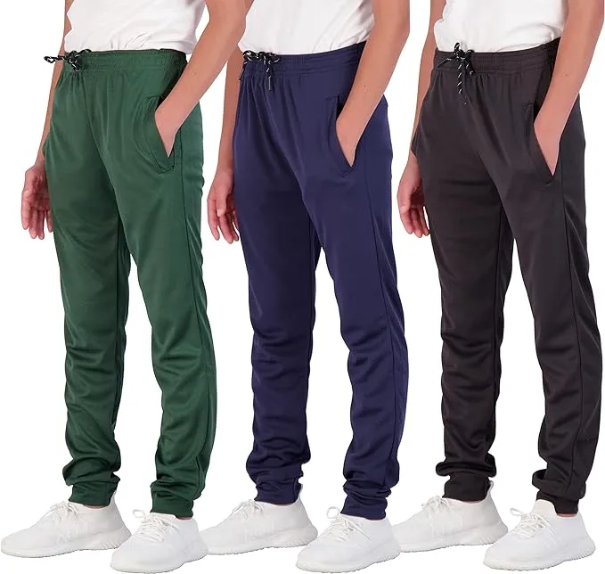 Real Essentials 3 Pack: Boy's Mesh Active Athletic Casual Jogger Sweatpants with ...