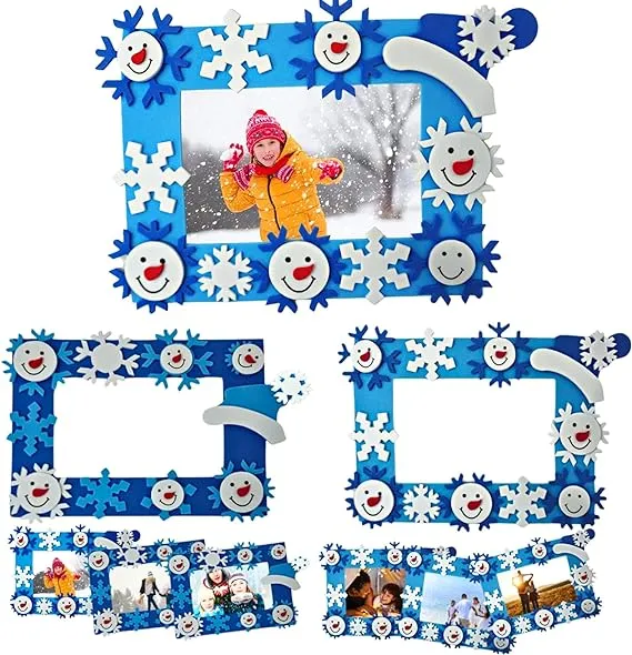 4E's Novelty Foam Snowflake Picture Frame Craft (12 Pack) Bulk Christmas Winter Crafts for Kids Toddlers 3-12, Individually Wrapped Arts & Crafts for Classroom